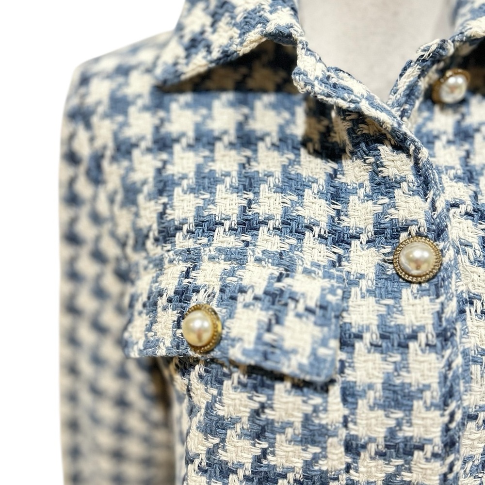 Zara Blue and White Houndstooth Button Down Shirt - Picture 7 of 12